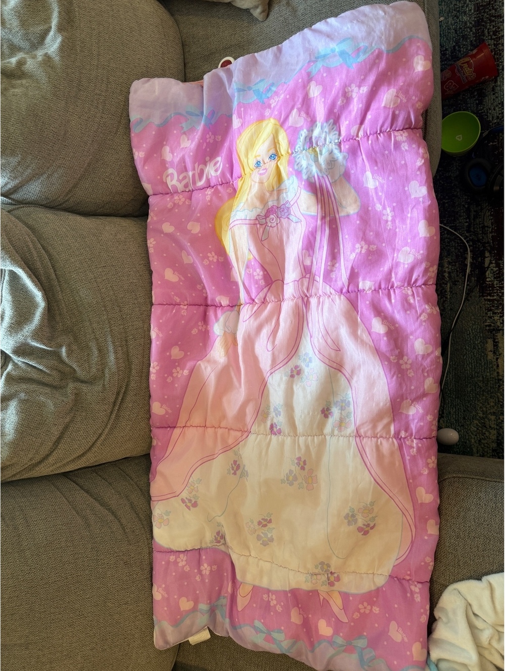 Vintage Barbie Sleeping Bag Pink with Princess Design